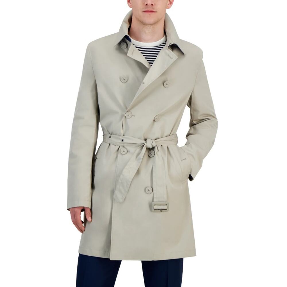 Tommy Hilfiger Men's Silver Gray Casual Modern-Fit Mid Length Raincoat Size 40R